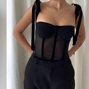 Commense Tied Mesh Corset Crop Top